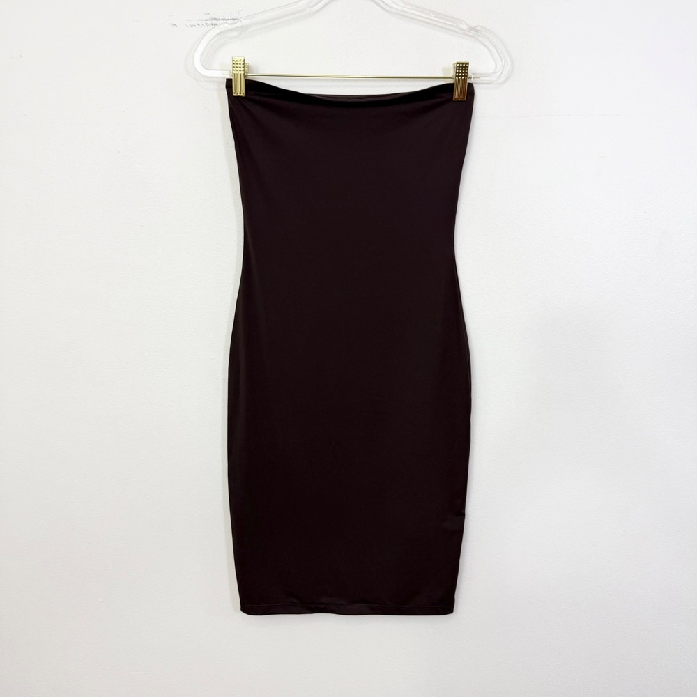 SEROYA Chocolate Brown Strapless Bodycon Midi Dress Size S